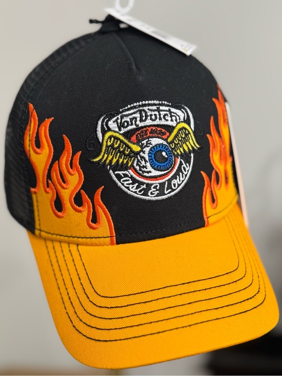 Von Dutch Other - NWT Von Dutch Fast & Loud Flame Embroidered Trucker Hat- Black Orange - Limited